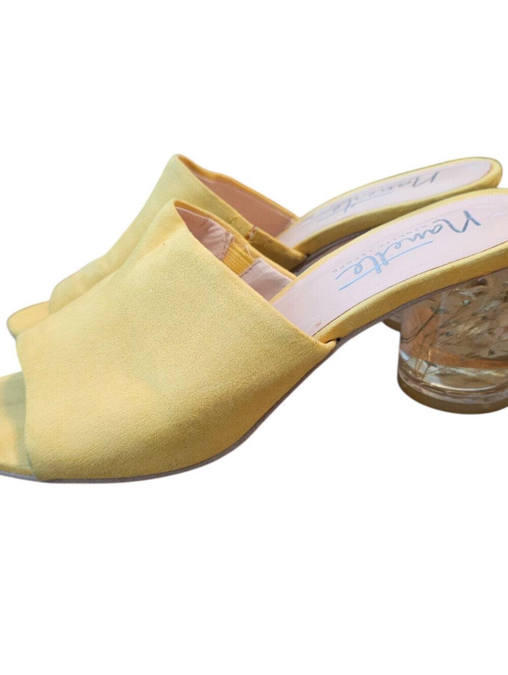 Nanette Lepore Women's Shoes Iris Mules Peep Toe Flower Clear Heels Size 8 - Picture 1 of 6